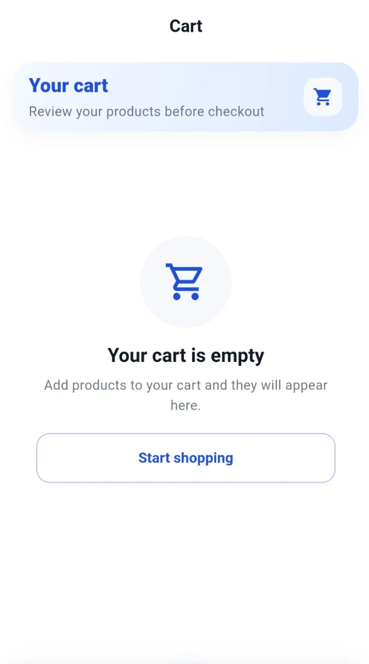 Customer App empty cart screen